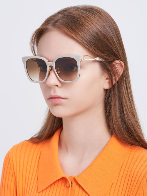 Open Wire Square Acetate Sunglasses, Cream